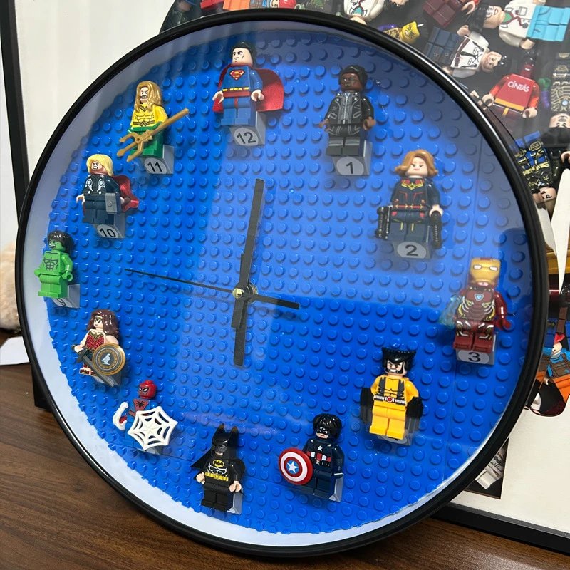 Lego-Compatible Superhero Minifigure Wall Clock White Modern Decorative