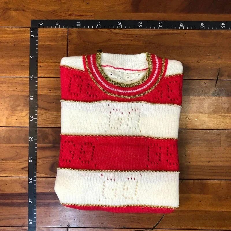 Knit Sweater Green White Striped Casual