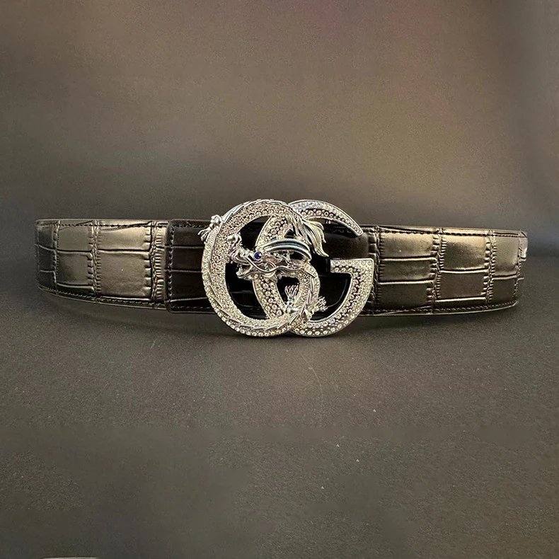 Crocodile Texture Black Gold Dragon Buckle Luxury Belt