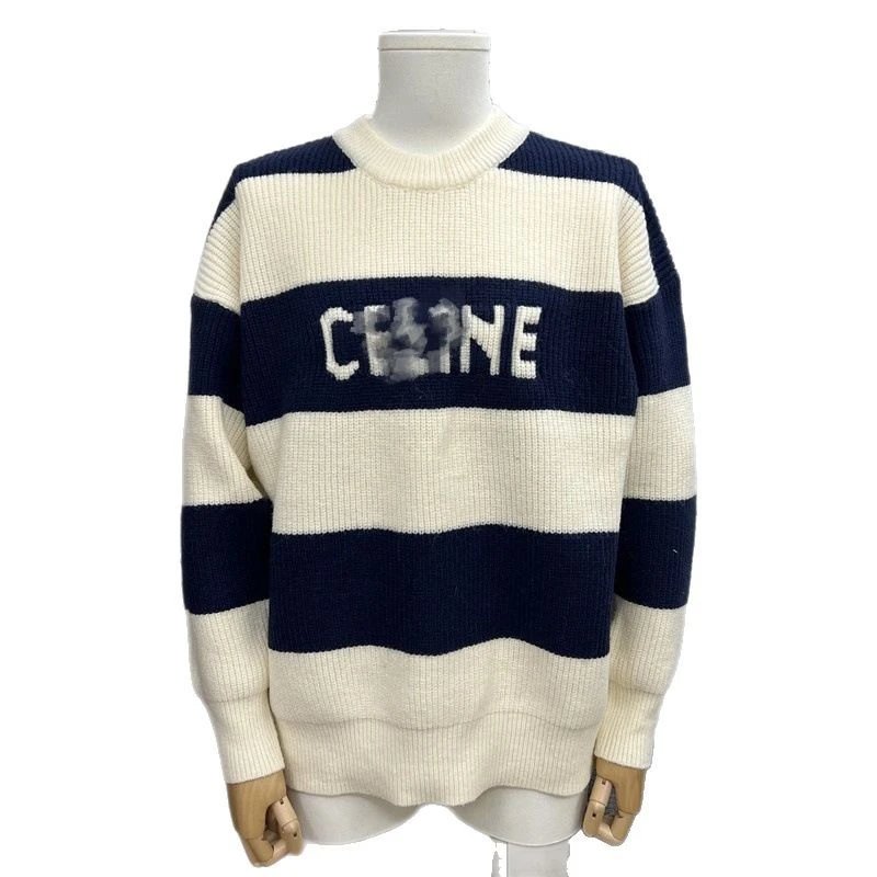 Celine Striped Navy White Crewneck Knit Sweater