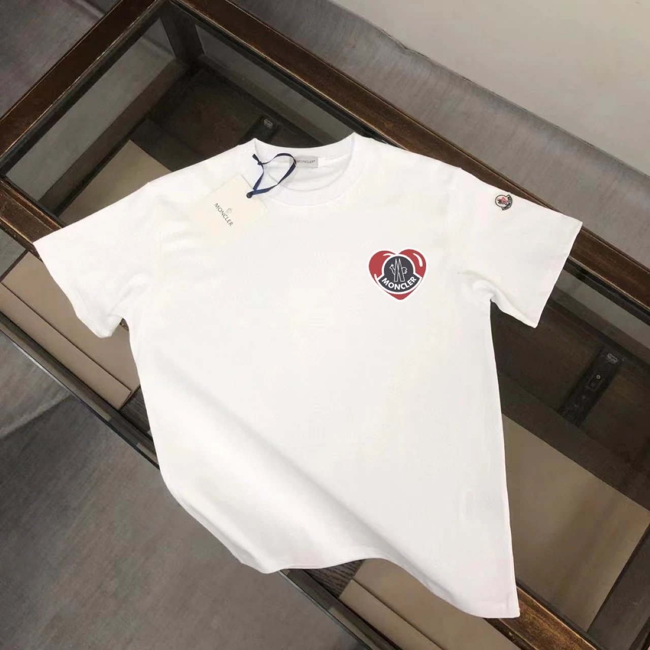 Moncler Short Sleeve T-Shirt White Black Heart Logo Graphic Casual