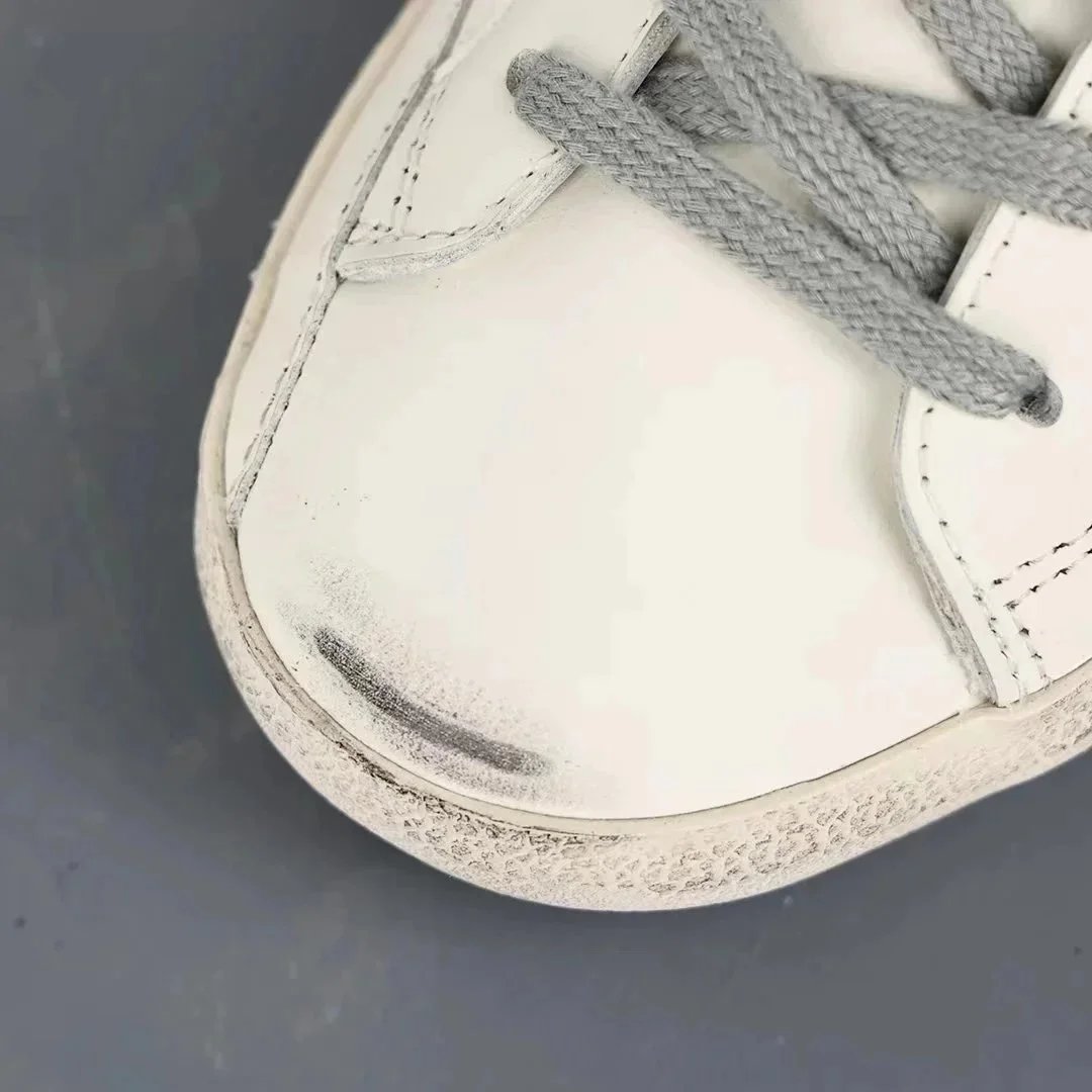 Golden Goose Superstar White Navy Blue Distressed Sneakers