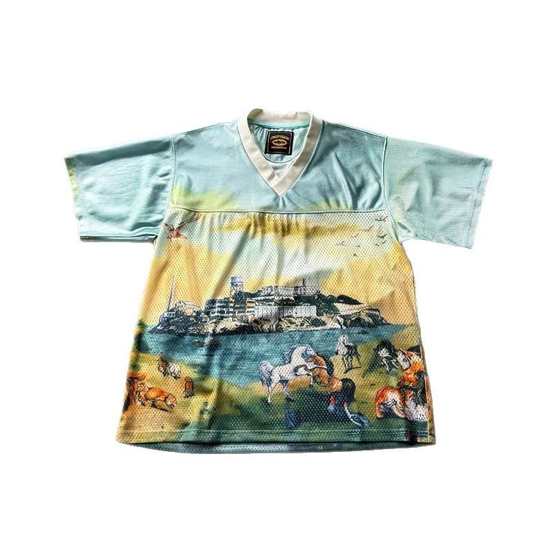 Mesh Print Tee Mint Green Artistic Graphic T-Shirt