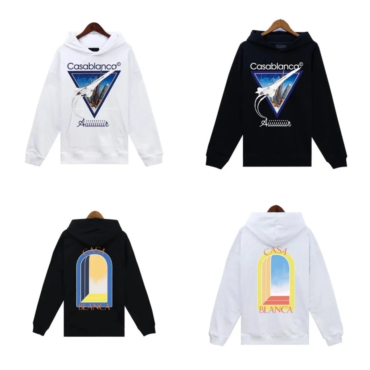 Casablanca Hoodie White Black Graphic Print Streetwear