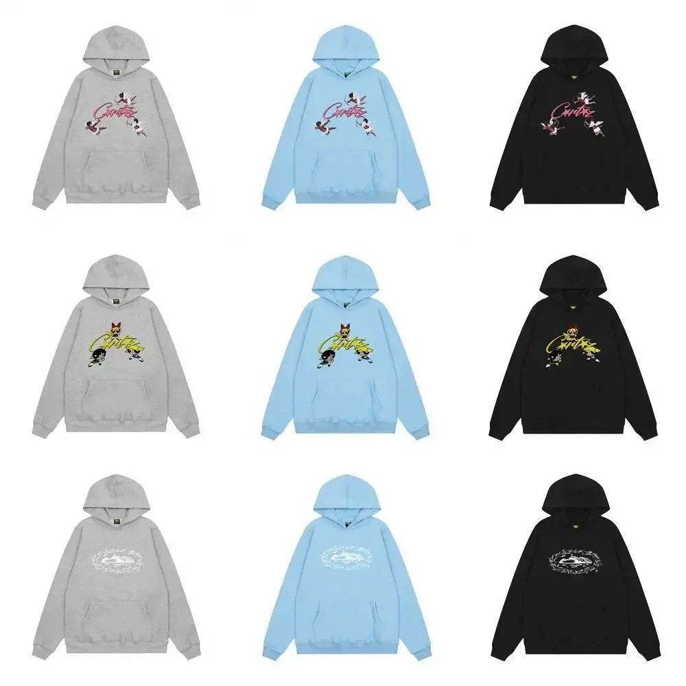 Powerpuff Girls Graphic Hoodie Gray Light Blue Black Streetwear