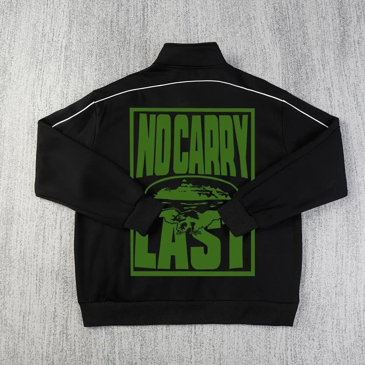 Black Track Jacket with Graphic Back Prints Streetwear