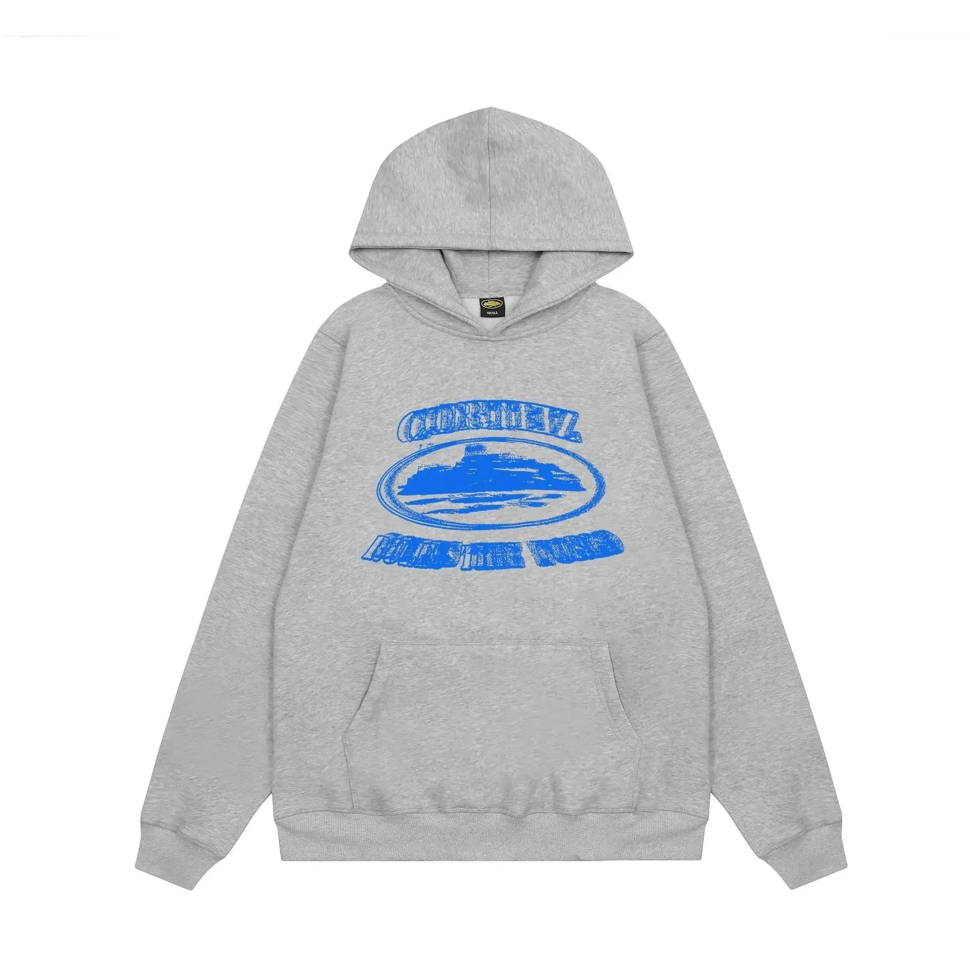 Omnial Hooded Sweatshirt Black Light Blue Gray Graphic Print Casual