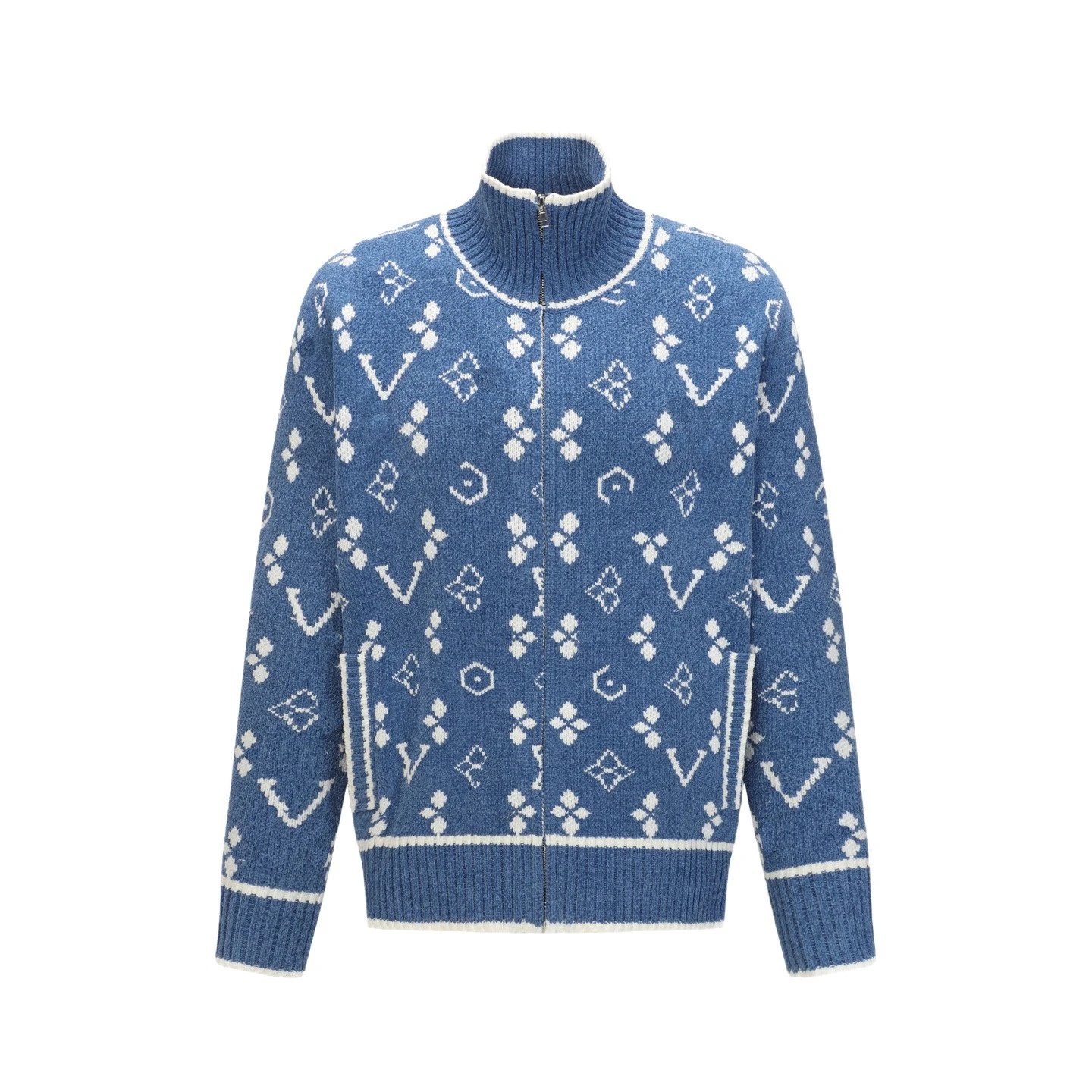 Louis Vuitton Monogram Blue White Knit Turtleneck Sweater