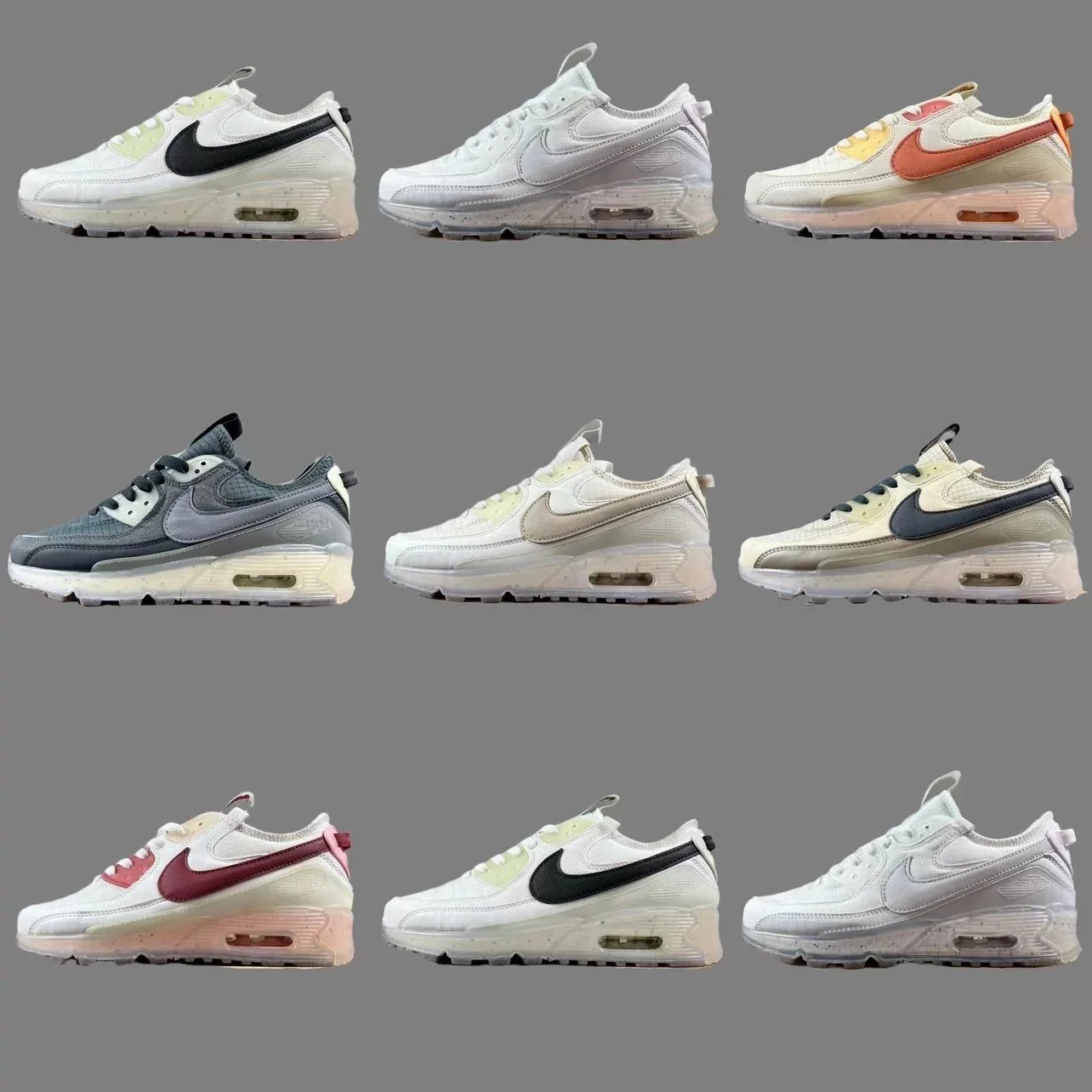 Nike Air Max 90 White Black Grey Orange Burgundy Casual Sneakers