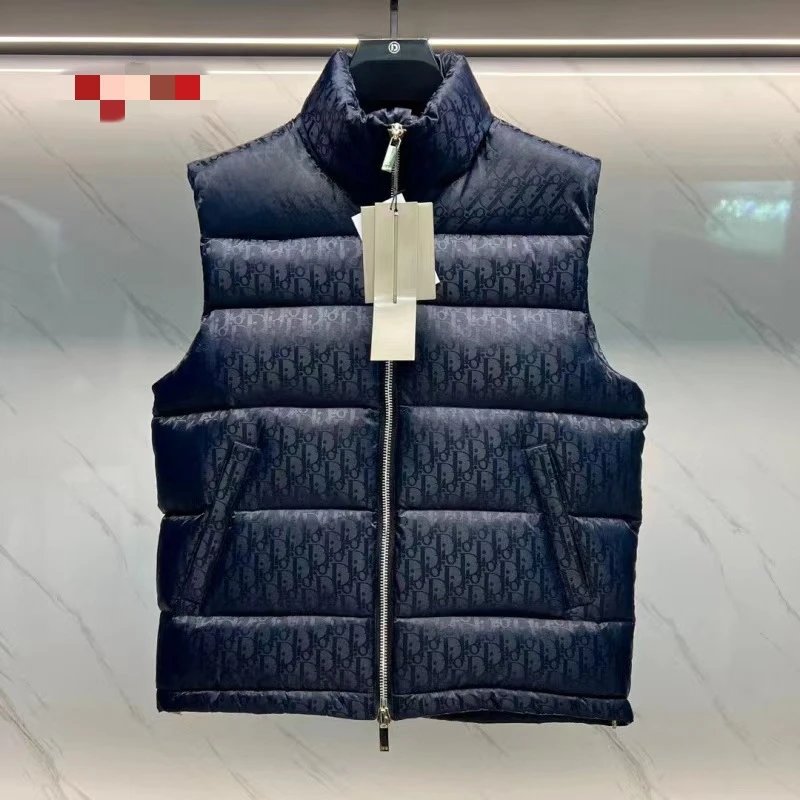 Dior Vests Quilted Monogram Puffer Vest — Navy blue vest