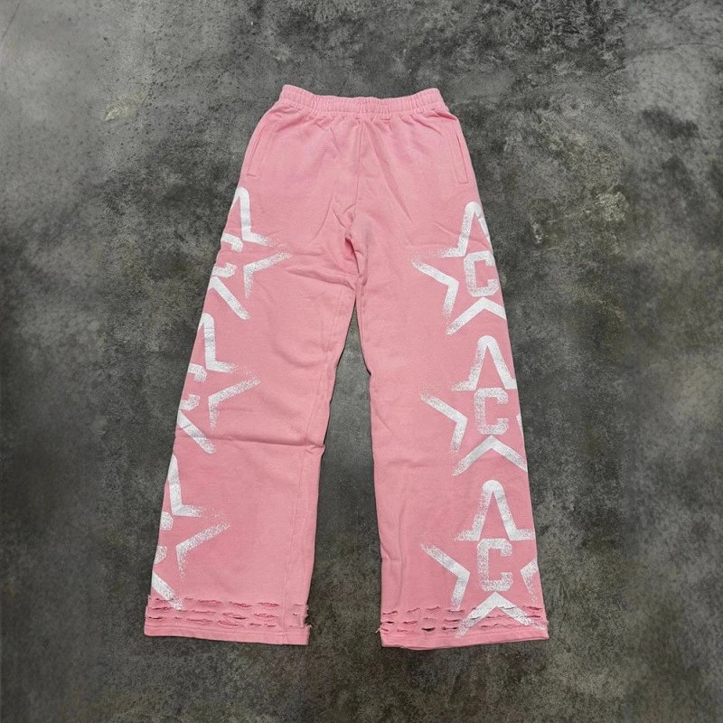Pink Star Print Distressed Sweatpants Casual