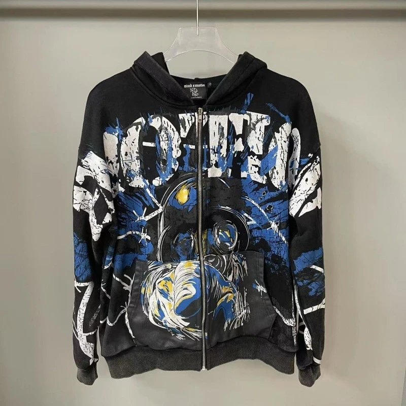 Mixed Emotions Hoodies & Sweatshirts Graphic Zip-Up Hoodie — EM35 black