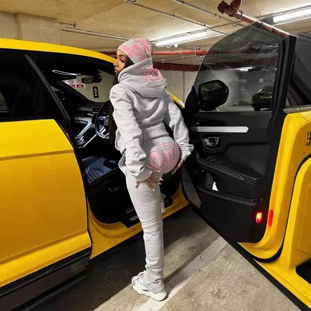 Graffiti Hooded Sweatshirt And Jogger Set Gray Blue Olive Red Black Streetwear