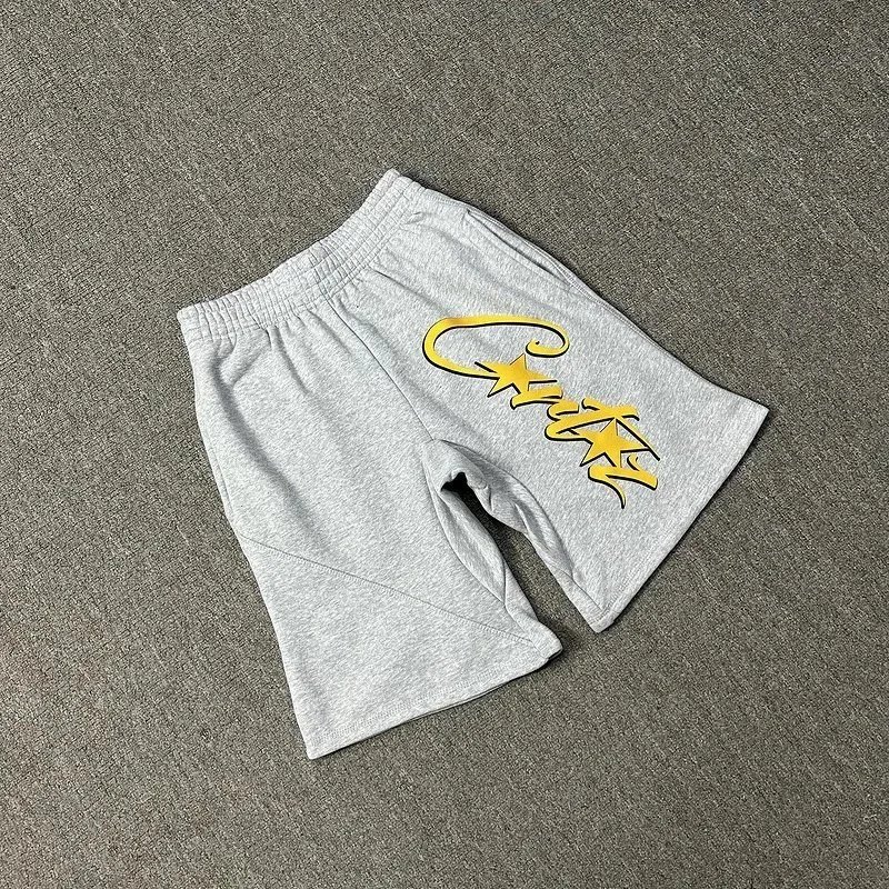 Gold Script Logo White Gray Black Casual Sweat Shorts