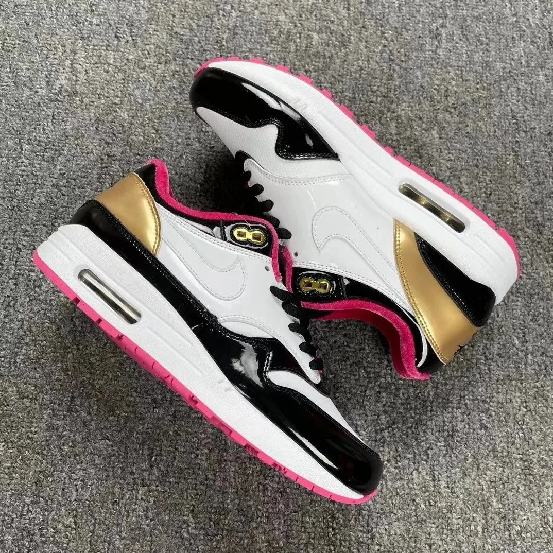Nike Air Max 1 White Black Gold Pink Casual Sneakers