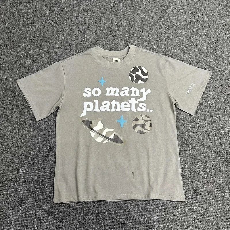 Gray Graphic Tee So Many Planets Space Print Casual T-Shirt