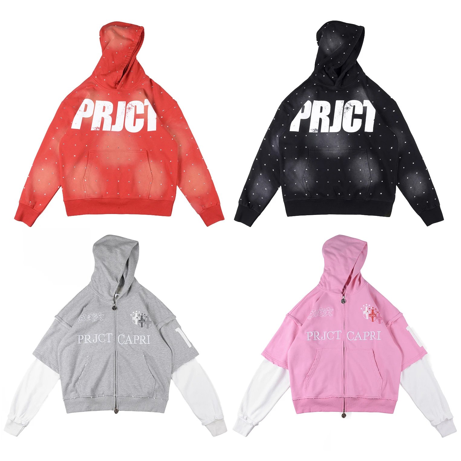 PRJCT Red Embellished Graphic Hoodie