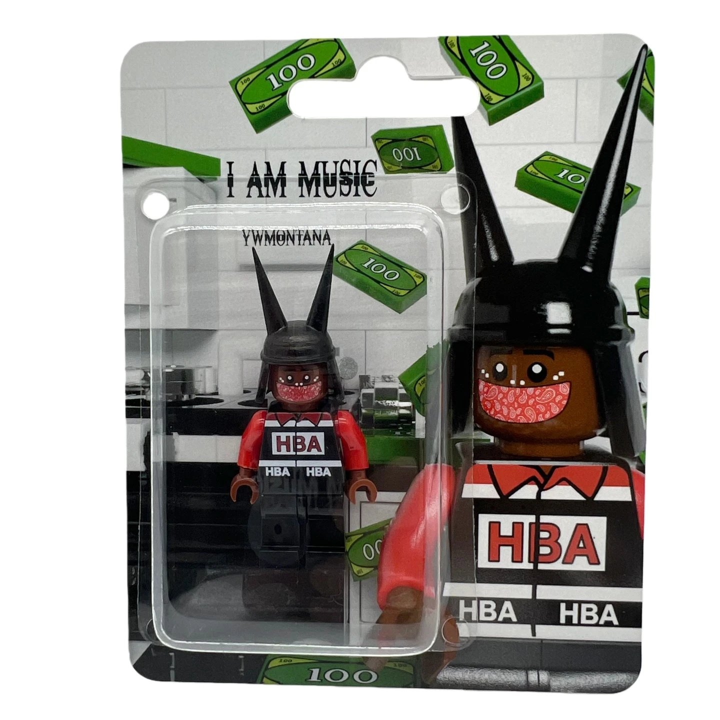 HBA Minifigure Black Spike Helmet Red Armored Style
