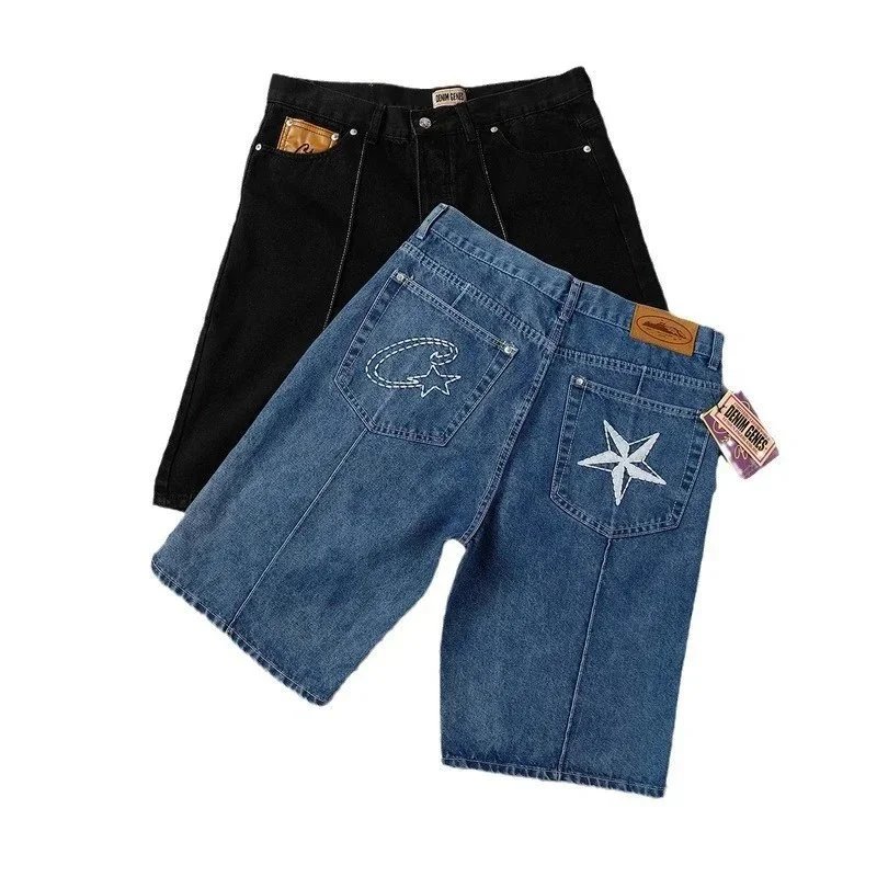 Denim Genes Star Embroidery Blue Classic Denim Shorts