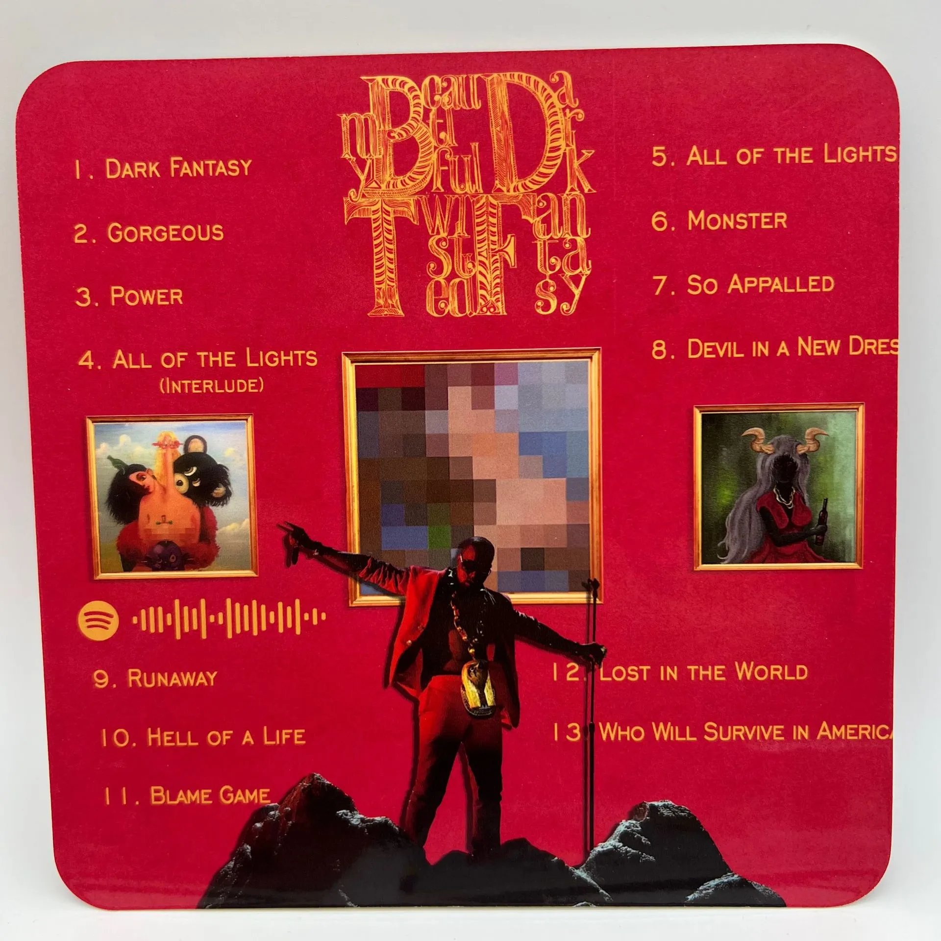Red Album Cover Artwork Bold Graphic Decorative Coaster