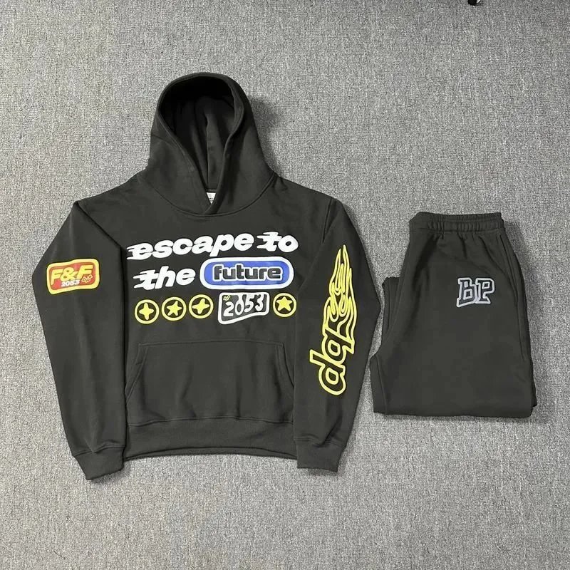 Black Graphic Hoodie And Sweatpants Set Streetwear