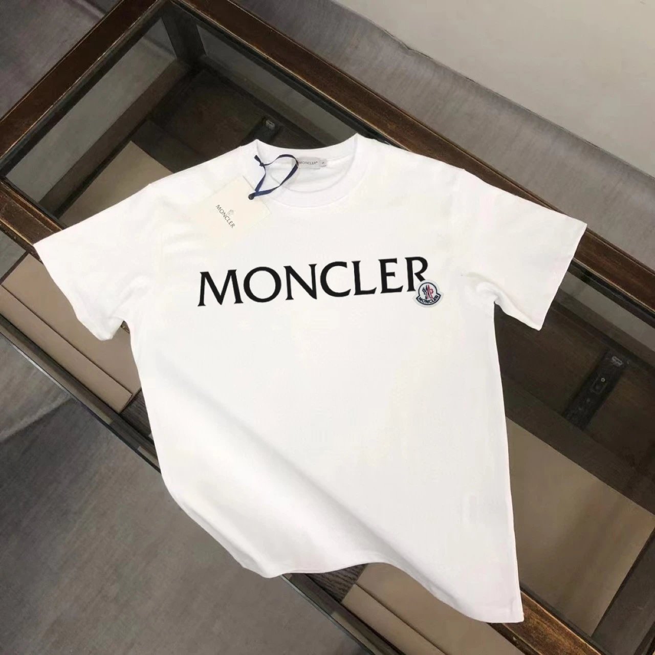 Moncler Short Sleeve T-Shirt White Black Heart Logo Graphic Casual