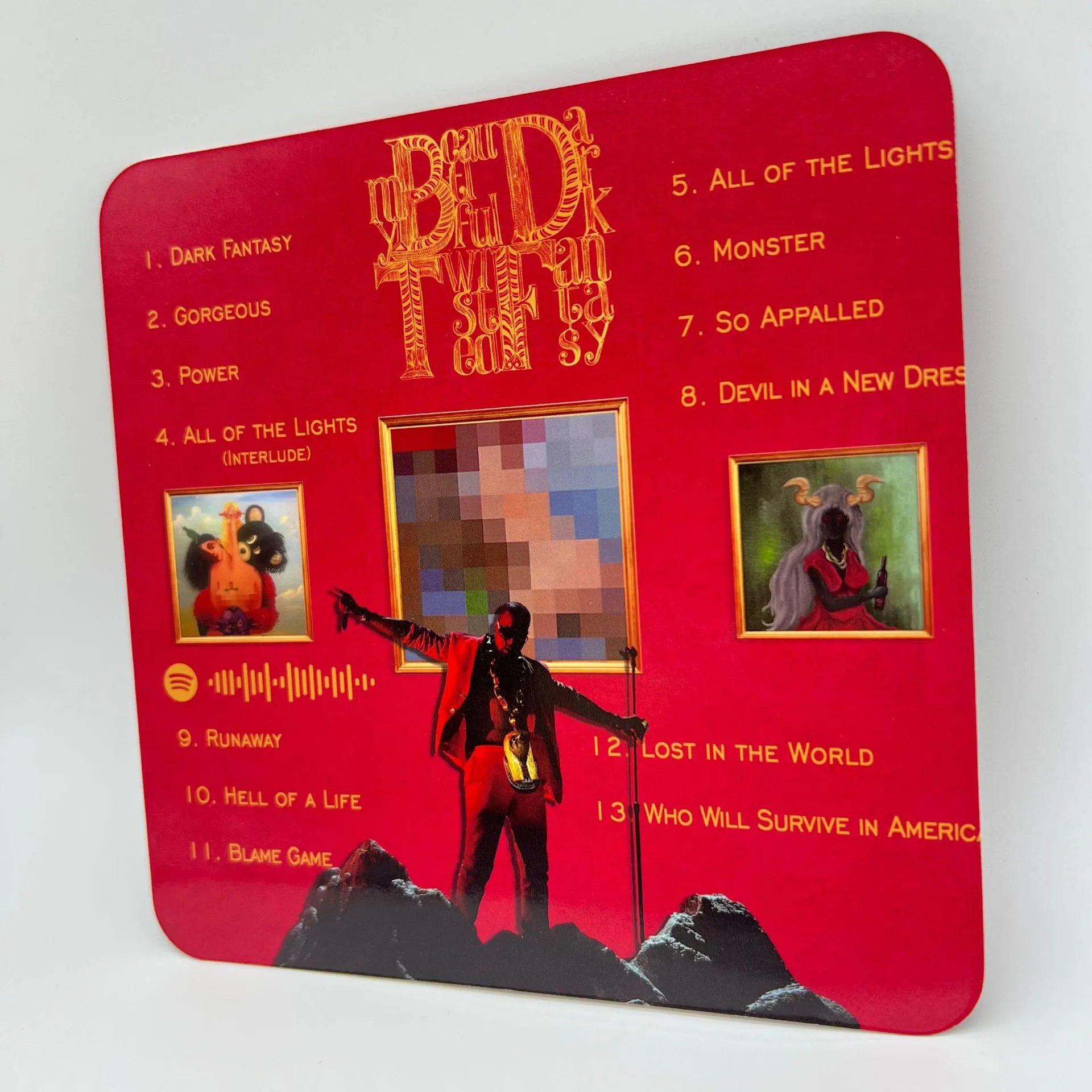 Red Album Cover Artwork Bold Graphic Decorative Coaster