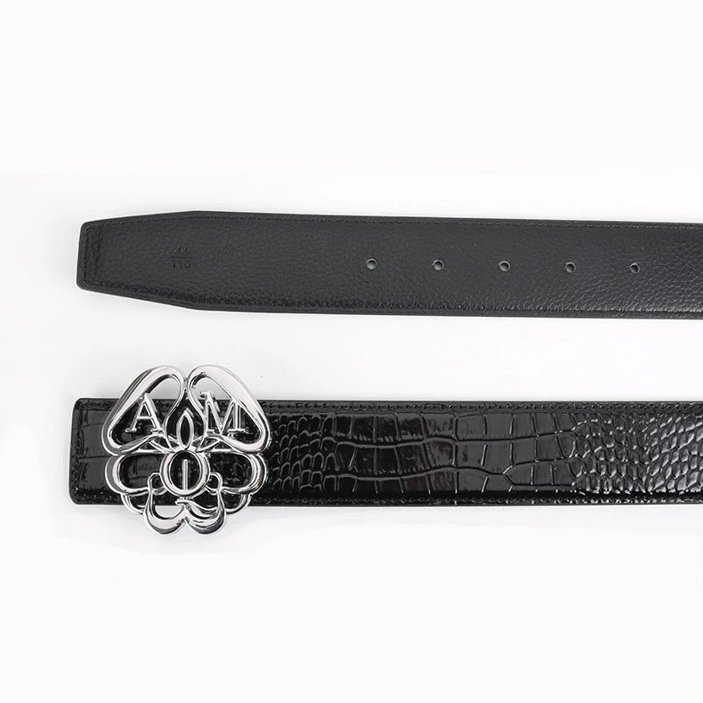 Alyx Belt Black Croc-Embossed Floral Buckle