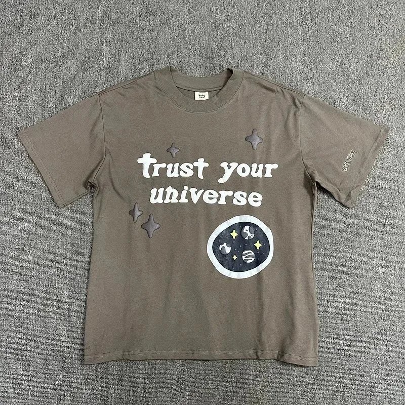 Olive Green Graphic Print T-Shirt With Cosmic Motif