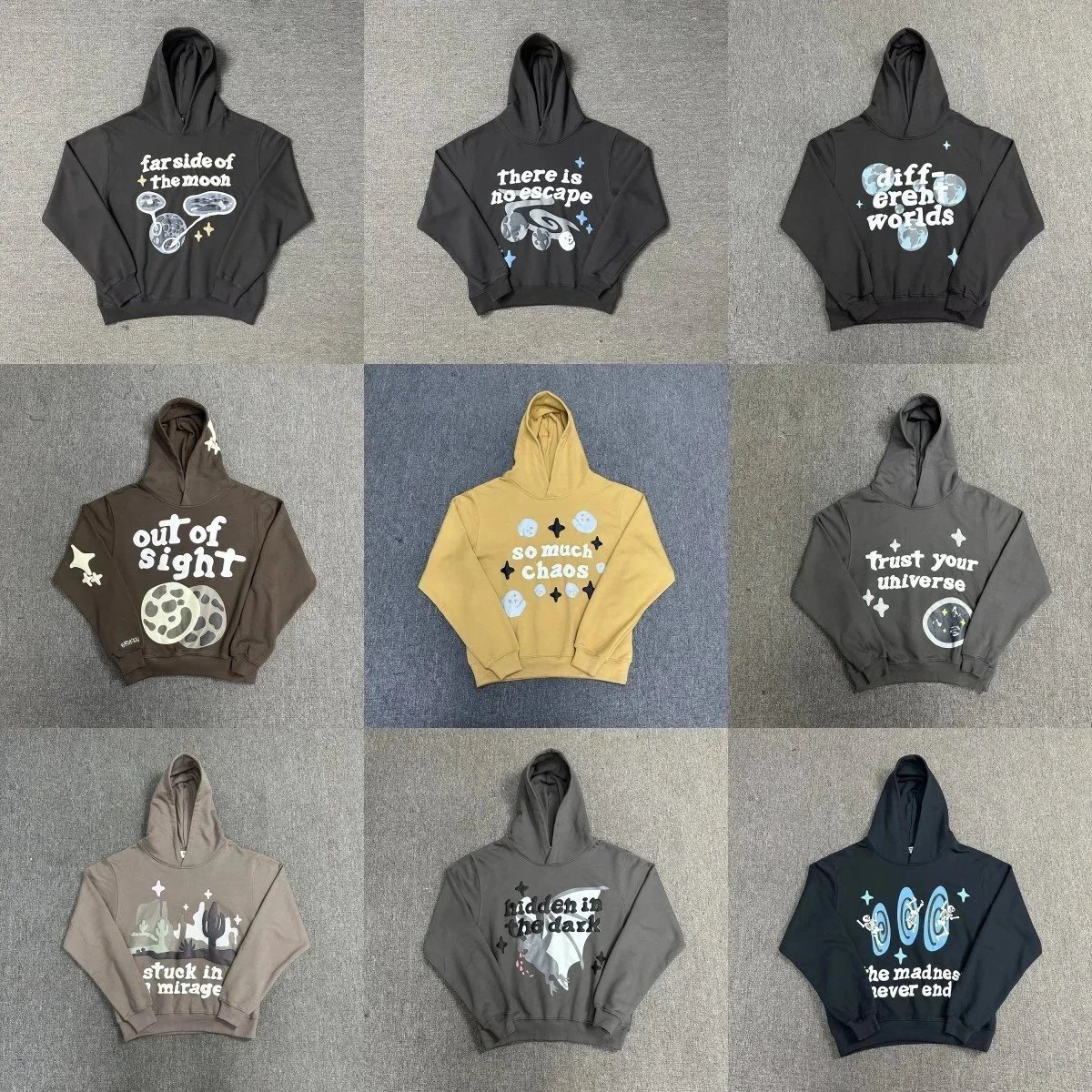 Space Theme Cropped Hoodie Black Brown Beige Yellow Gray Graphic Streetwear