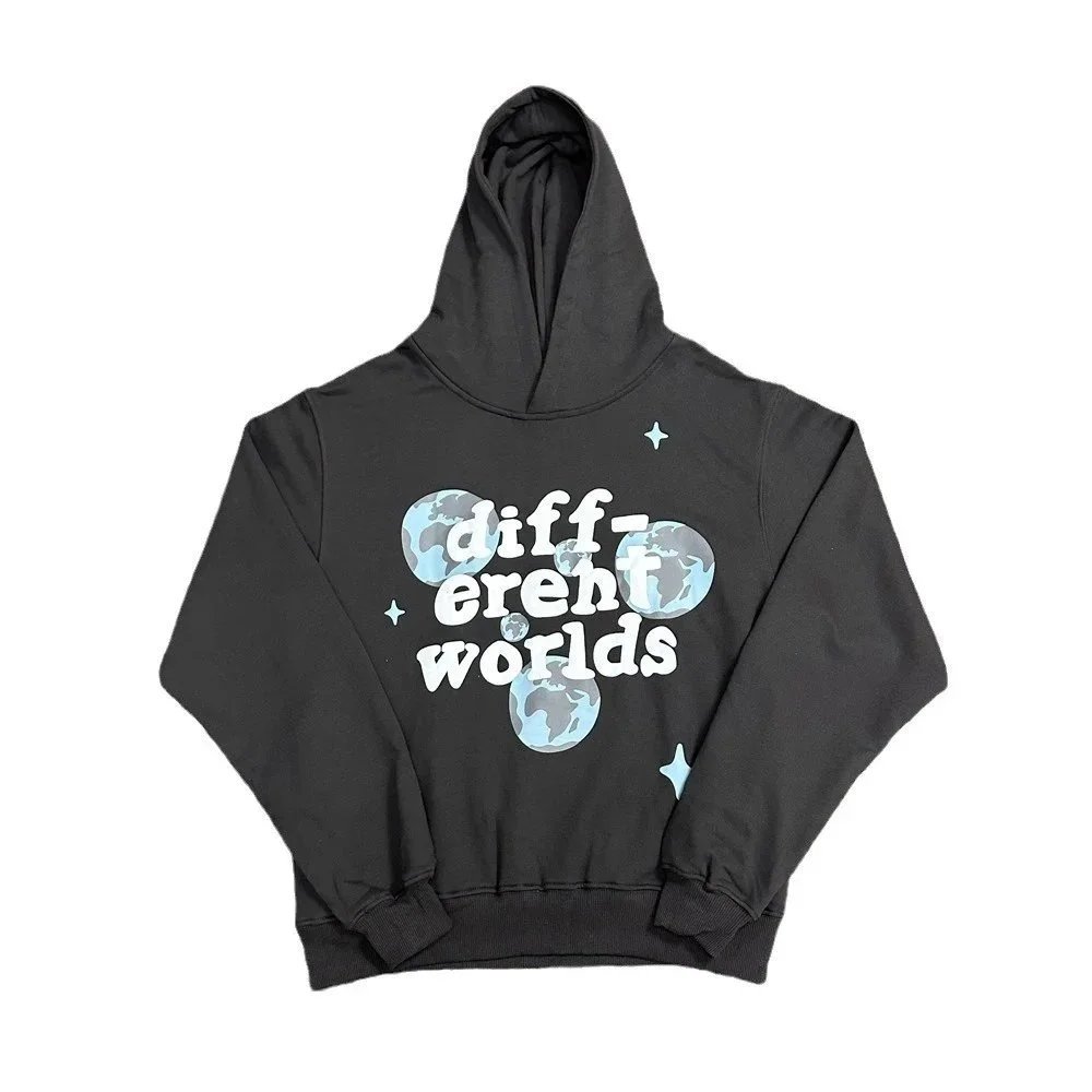 Space Theme Cropped Hoodie Black Brown Beige Yellow Gray Graphic Streetwear