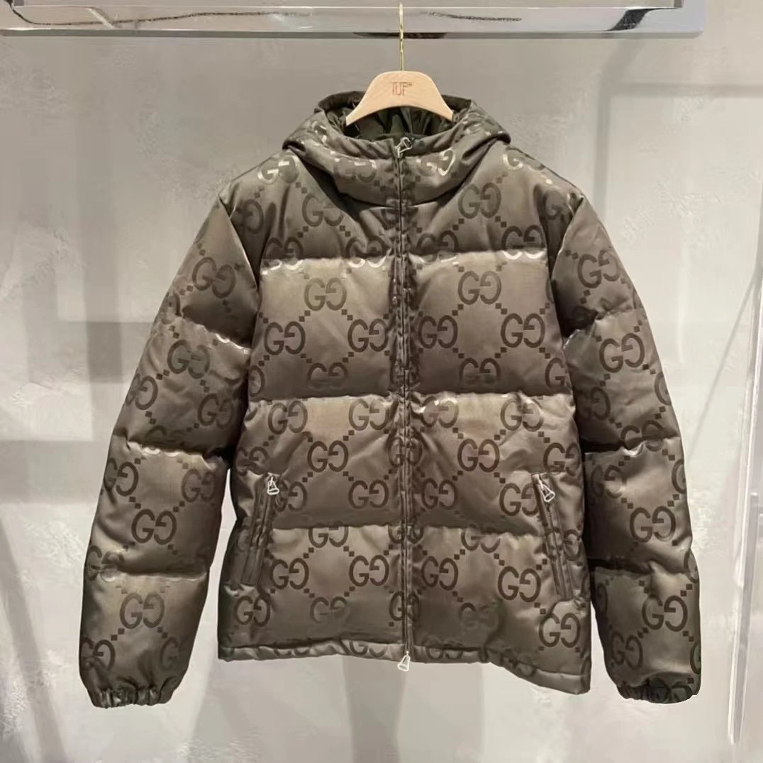 Gucci Vests Hooded Monogram Puffer Vest — Dark brown