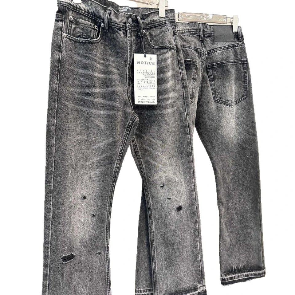 Distressed Gray Denim Straight Fit Jeans