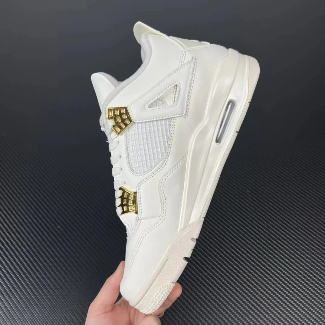 Air Jordan 4 White Gold Metallic Casual Sneakers