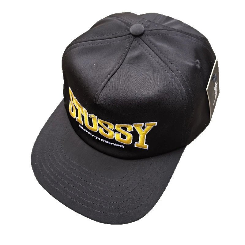 Stussy Burly Threads Black Embroidered Snapback Cap