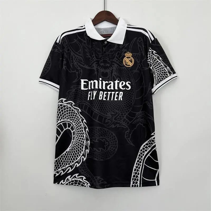 Unbranded Football Jerseys Club team designs — 2324 Real Madrid Black Dragon White Collar