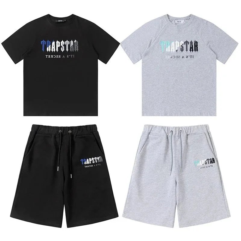 Trapstar Logo Print Black Heather Gray Casual Shorts Set