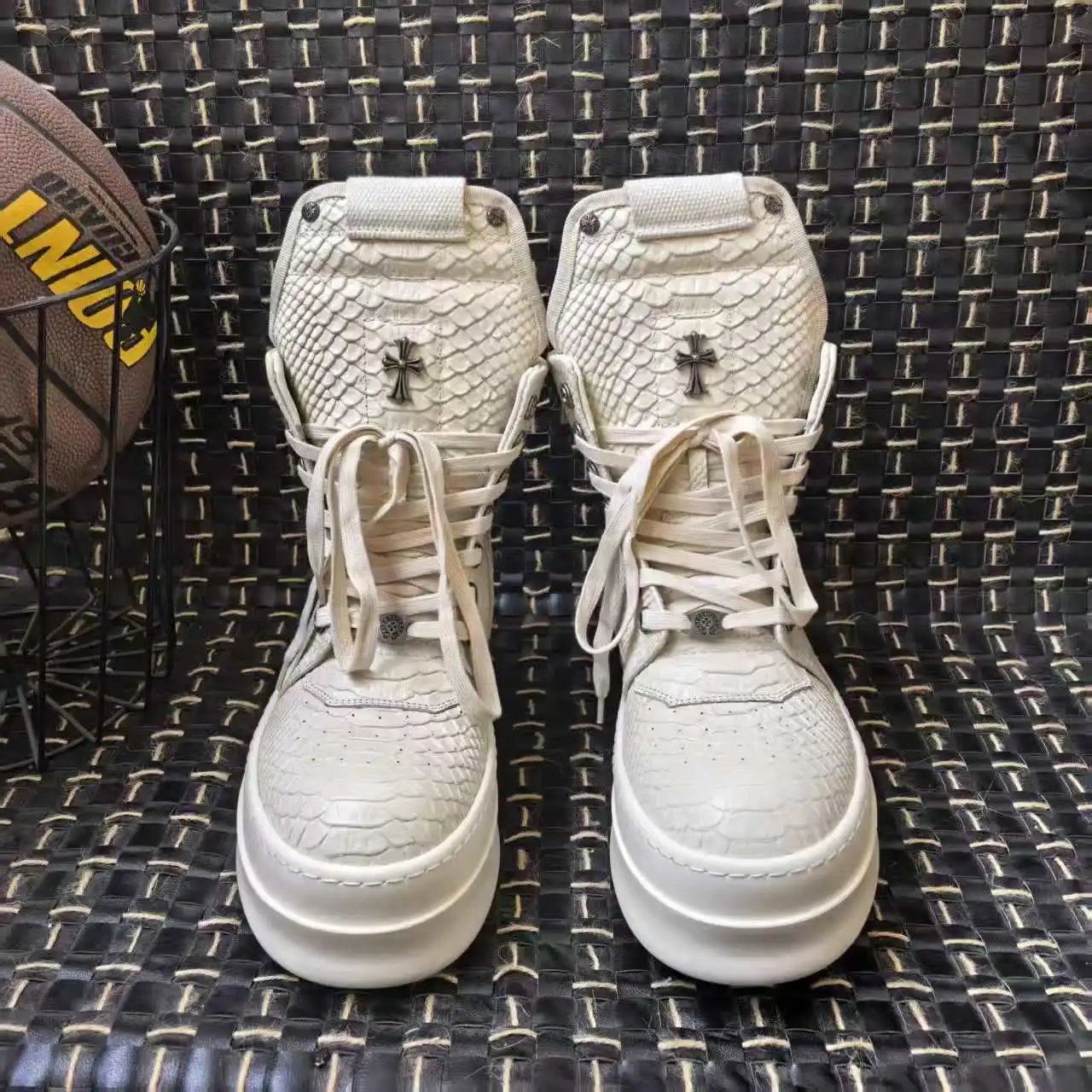 Chrome Hearts Black Python Leather High Top Sneakers