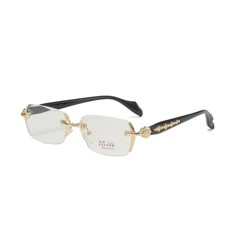 Gold-Trimmed Black Rimless Eyeglasses Vintage Style