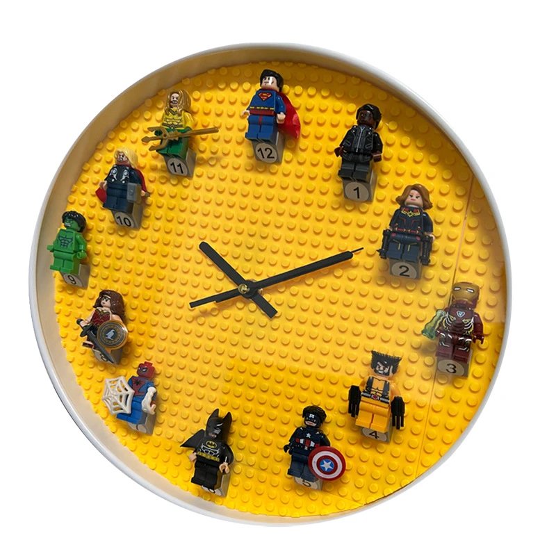 Lego-Compatible Superhero Minifigure Wall Clock White Modern Decorative