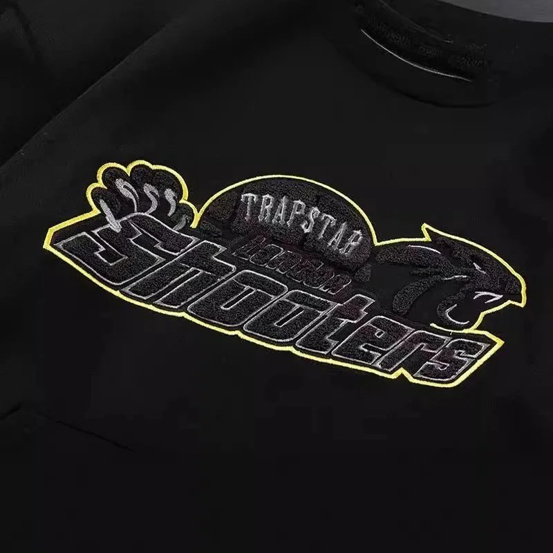 Black Hoodie And Jogger Set With Yellow Outline Graphic Logo