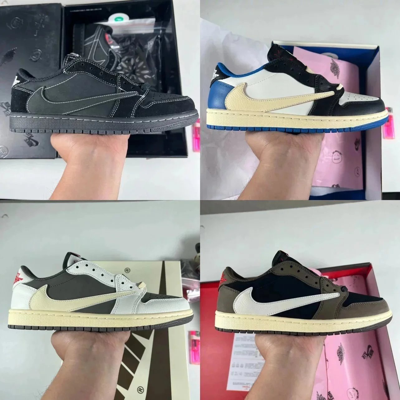 Nike Air Jordan 1 Low Black White Blue Olive Colorblock Sneakers