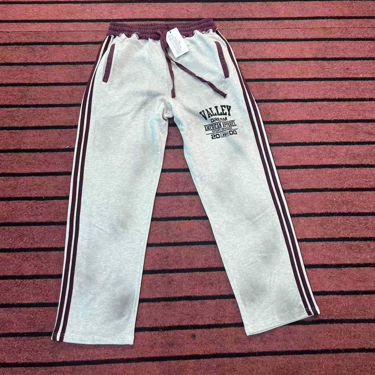 Valley Dream Gray Maroon Stripe Casual Sweatpants