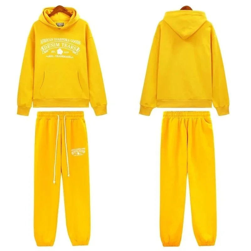 African Diaspora Goods Denim Tears Yellow Purple Black Green Hooded Sweatshirt Jogger Pants Set