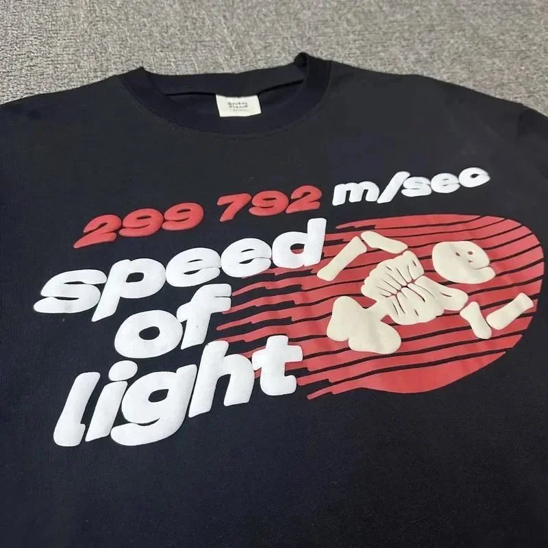 Black Long Sleeve Graphic Tee White Contrast Sleeves Speed Of Light Print