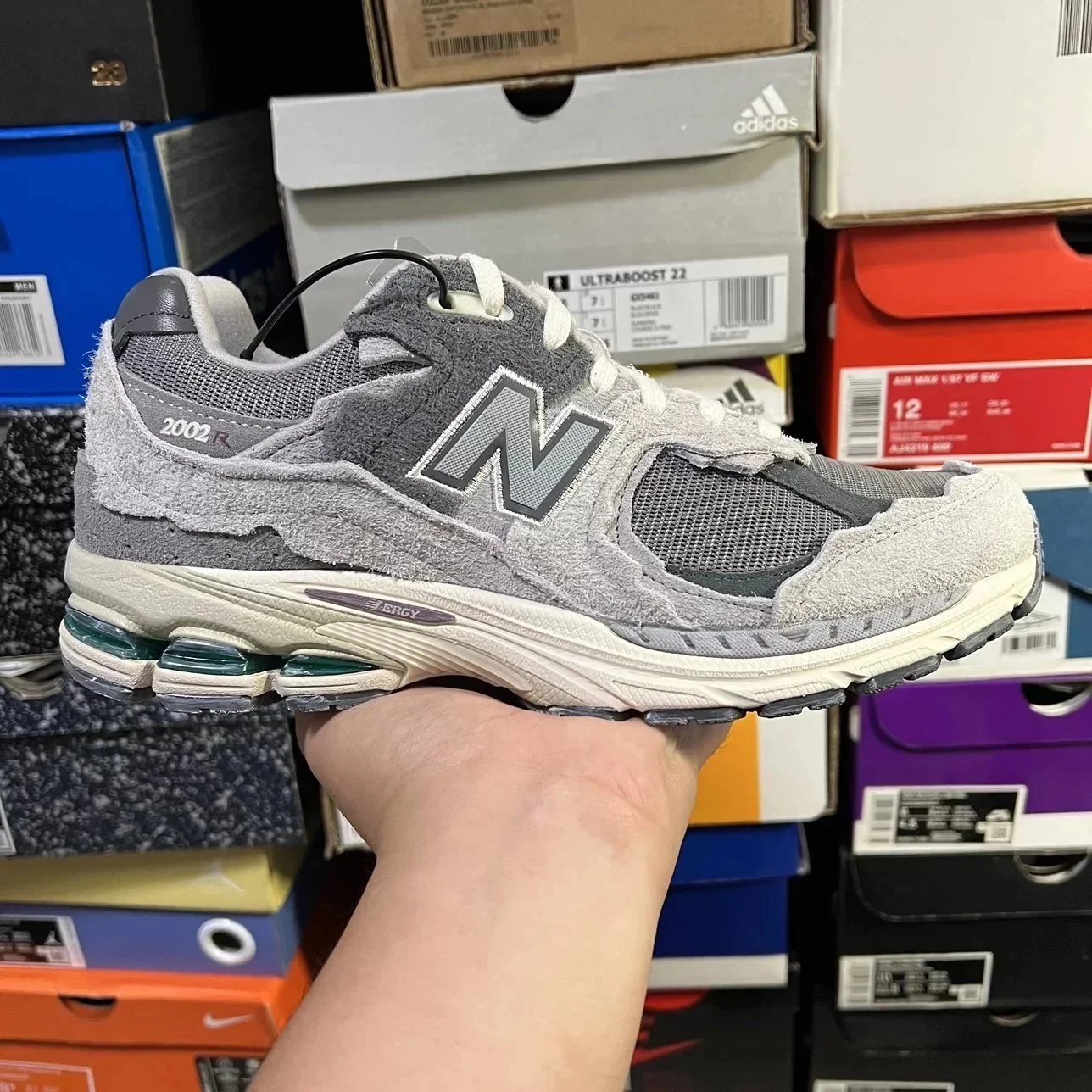 New Balance 2002R Grey Suede Mesh Running Sneakers