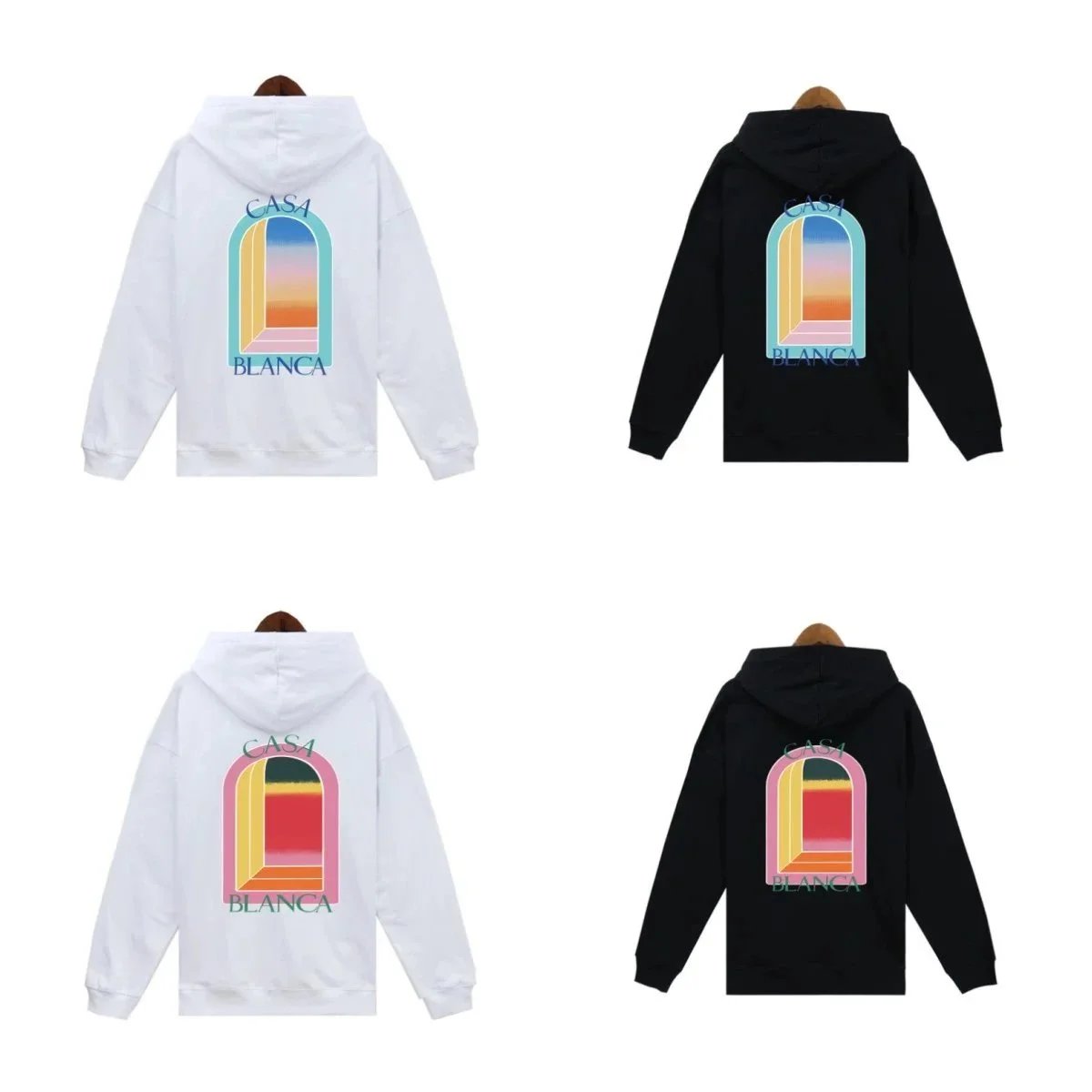 Casablanca Hoodie White Black Graphic Print Streetwear