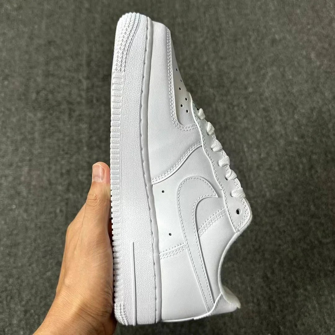 Nike Air Force 1 White Black Beige Lace-Up Casual Sneakers