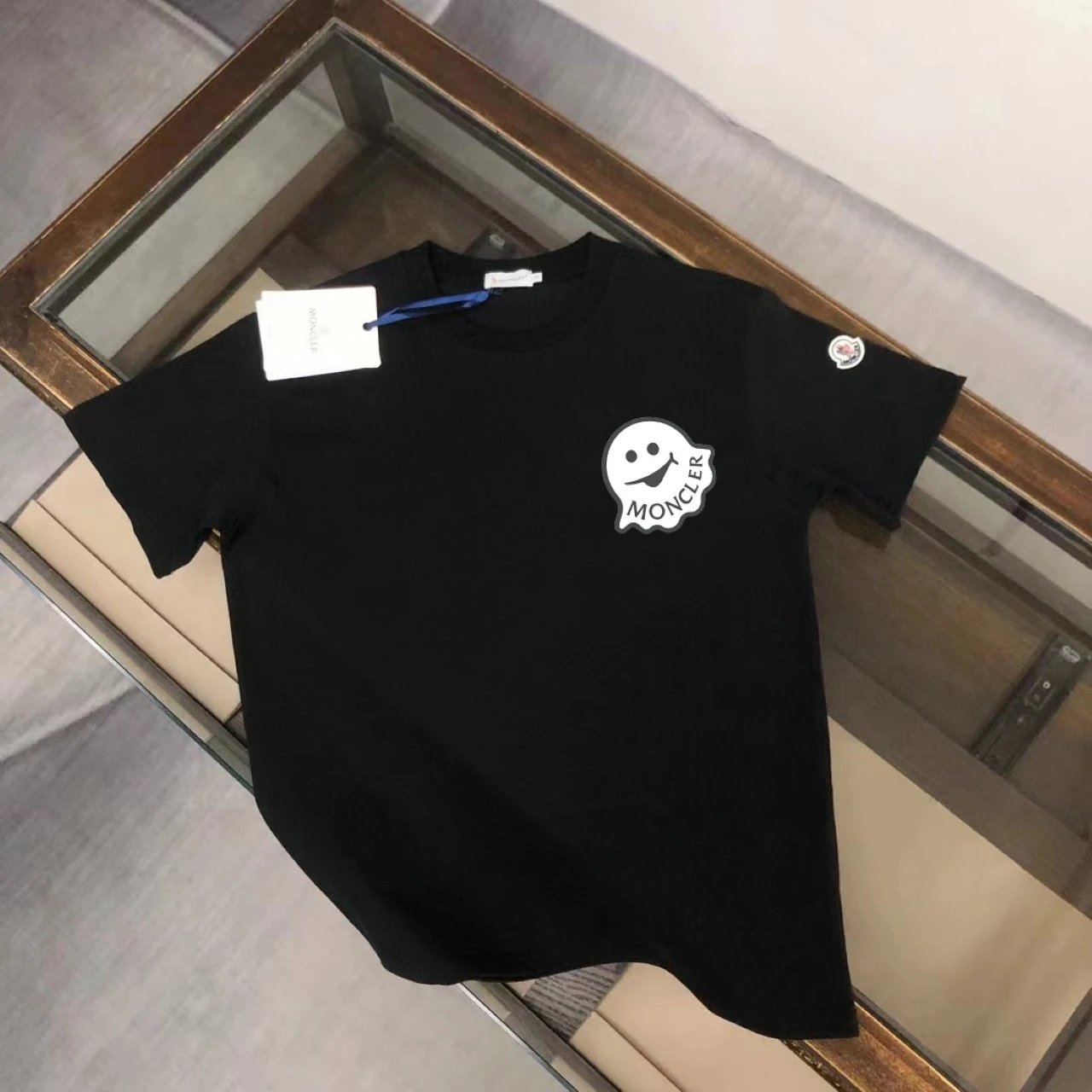 Moncler Short Sleeve T-Shirt White Black Heart Logo Graphic Casual
