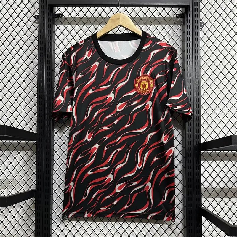 Manchester United Football Jerseys Short-Sleeve Jersey — 2526 Manchester United pre-match suit red and black wavy